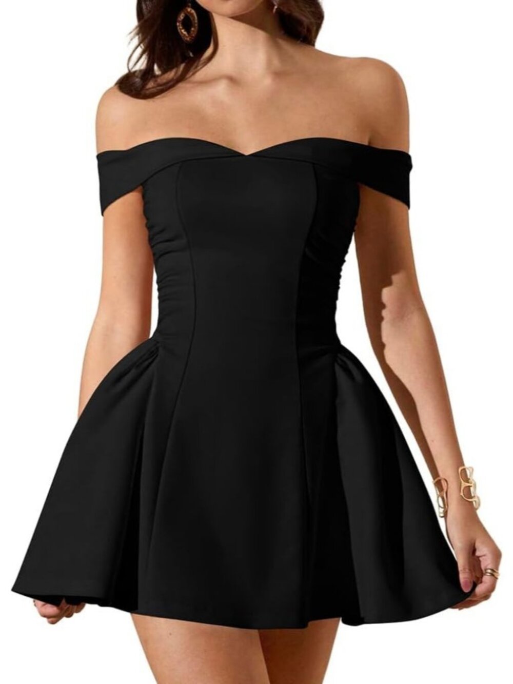 Women's Mini Dress Black Strapless Neck A-line Sleeveless Bodycon Pull Over
